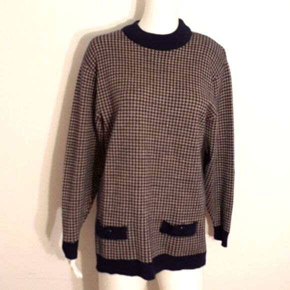 Pendleton sweater 100% wool navy check Crewneck Tunic top m l vintage top luxury - Picture 1 of 7